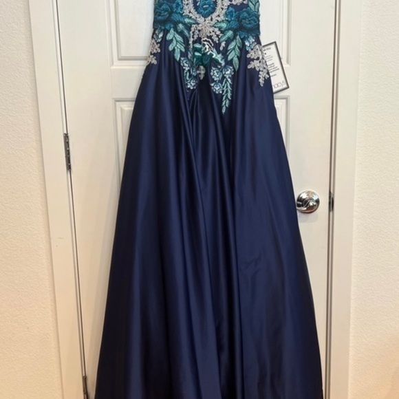 Blondie Blue Embroidered Strapless Ballgown Prom Dress - Picture 8 of 15